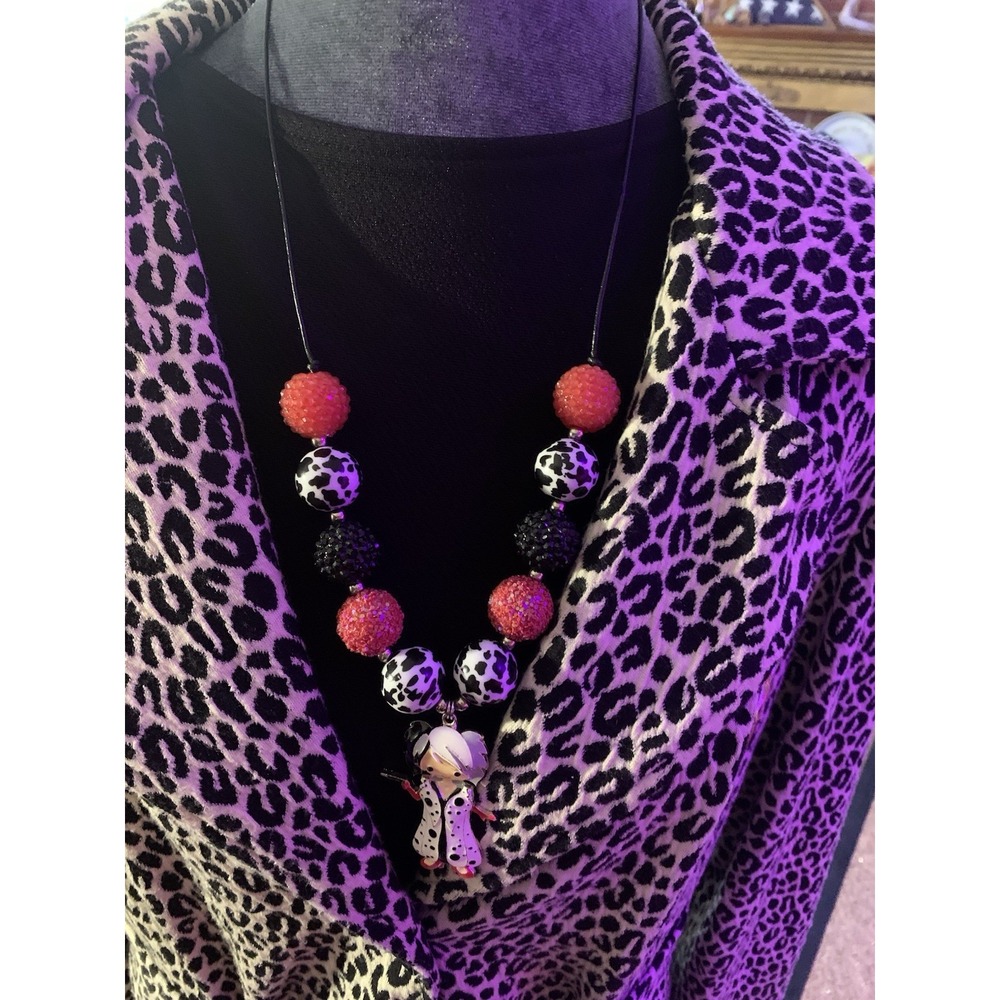 Dalmatian Cruel Cute Villain Bubblegum Beaded Chunky Necklace Gift Holiday Party